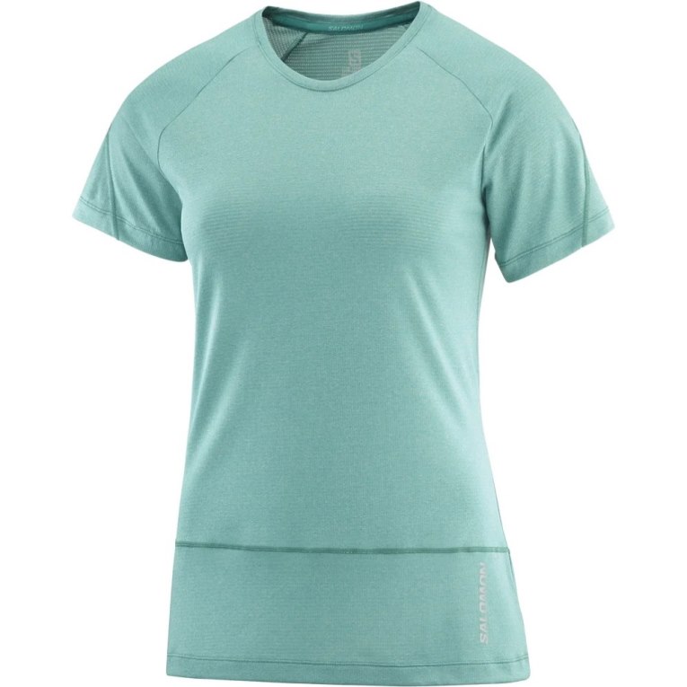 Salomon Cross Run Short Sleeve Women's T-Shirts Turquoise | CA 49W52